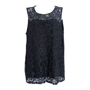 Adrianna Papell Womens  M Navy Blue Lace Overlay Stretch Sleeveless Tank Blouse
